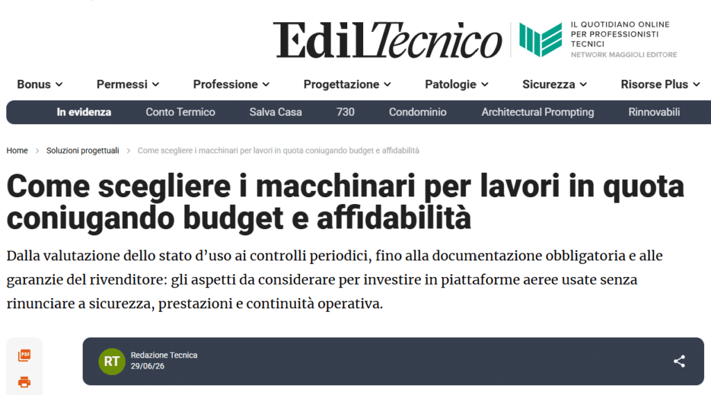 Come scegliere i macchinari per lavori in quota coniugando budget e affidabilità